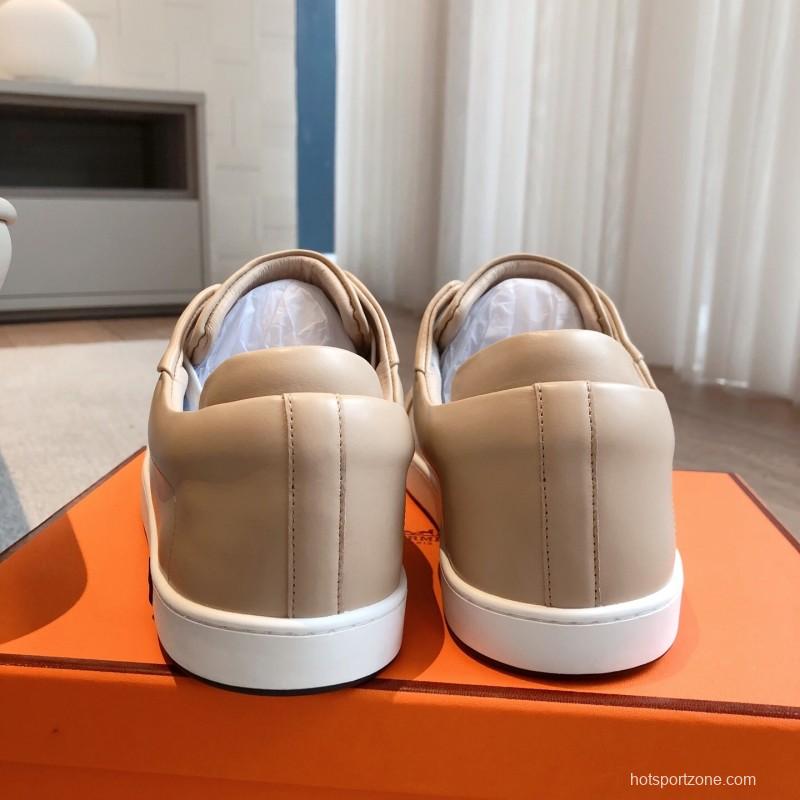 2025 Unisex H Beige Leather Sneakers AS00380