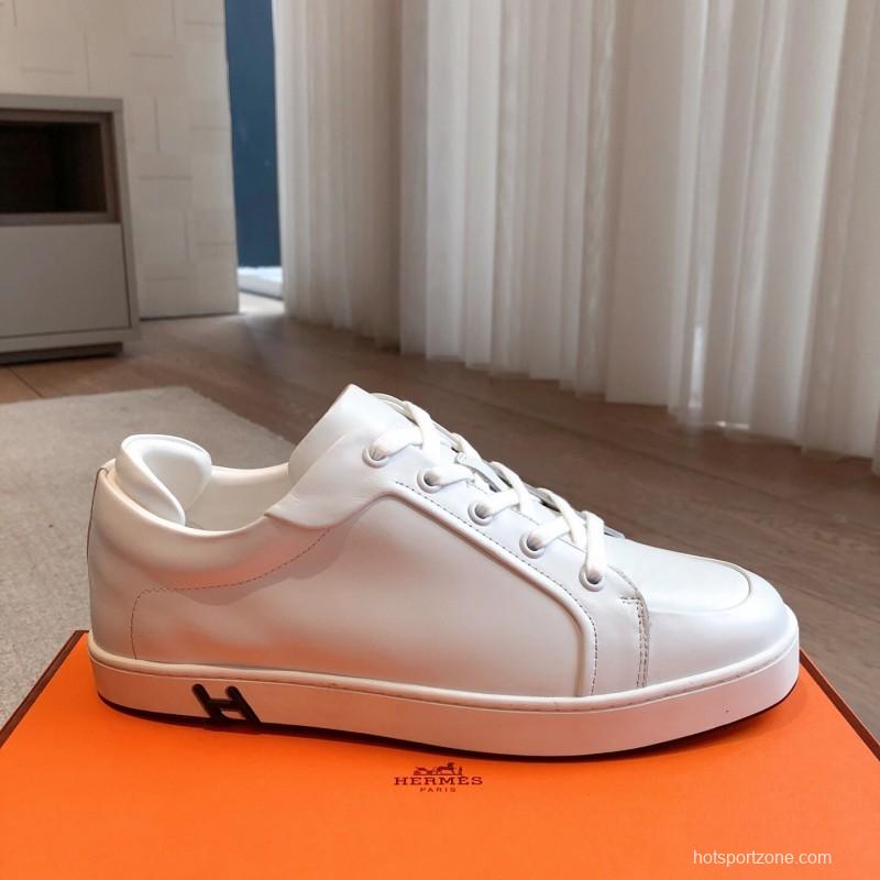 2025 Women Hermès White Leather Sneakers