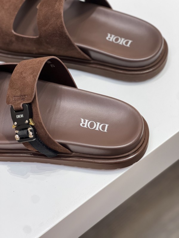 2025 Men Dior Brown Suede Leather Slippers AS00190