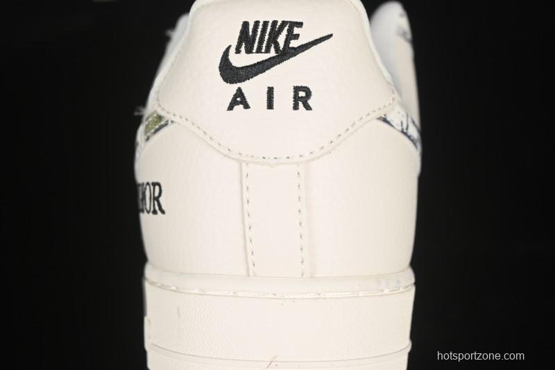 Nike Air Force 1 '07 Low Dior Collaboration Gray Floral Low-Top Casual Sneakers - DF0188-064