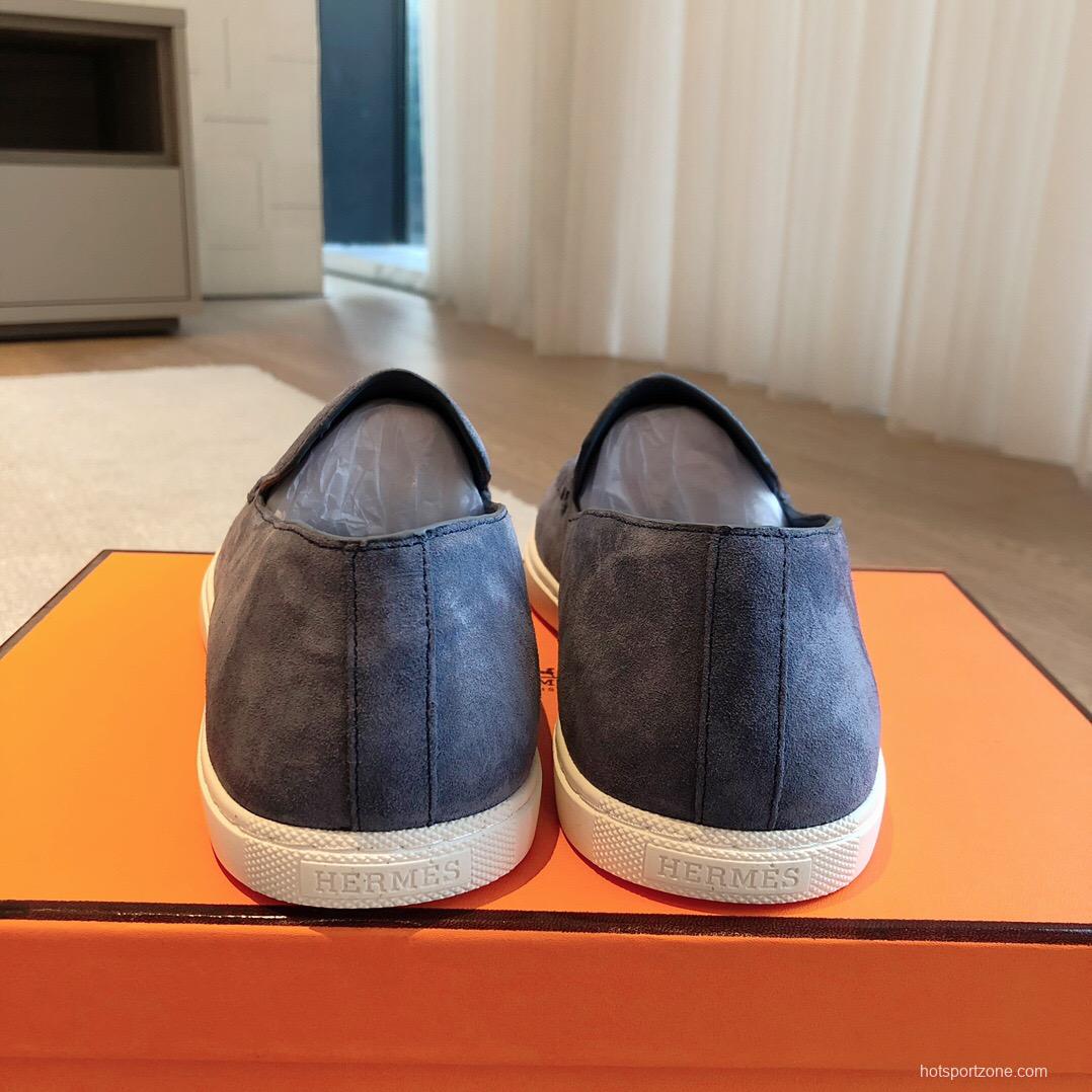 2025 Unisex Hermes Blue Suede Plimsolls AS00380