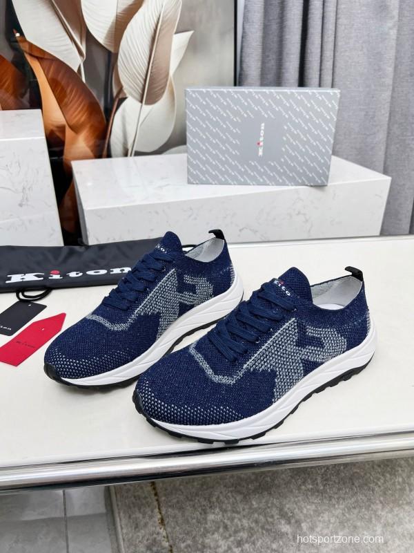 2025 Unisex Kiton Blue White Knit Sneakers AS00320
