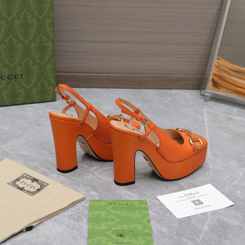 2025 Women Gucci Orange Leather Platform High Heels KFY00320