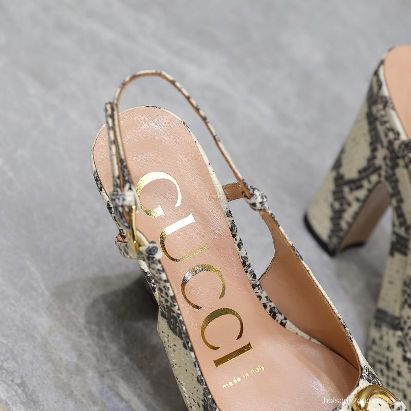 2025 Women Gucci Beige Black Leather Platform High Heels KFY00320