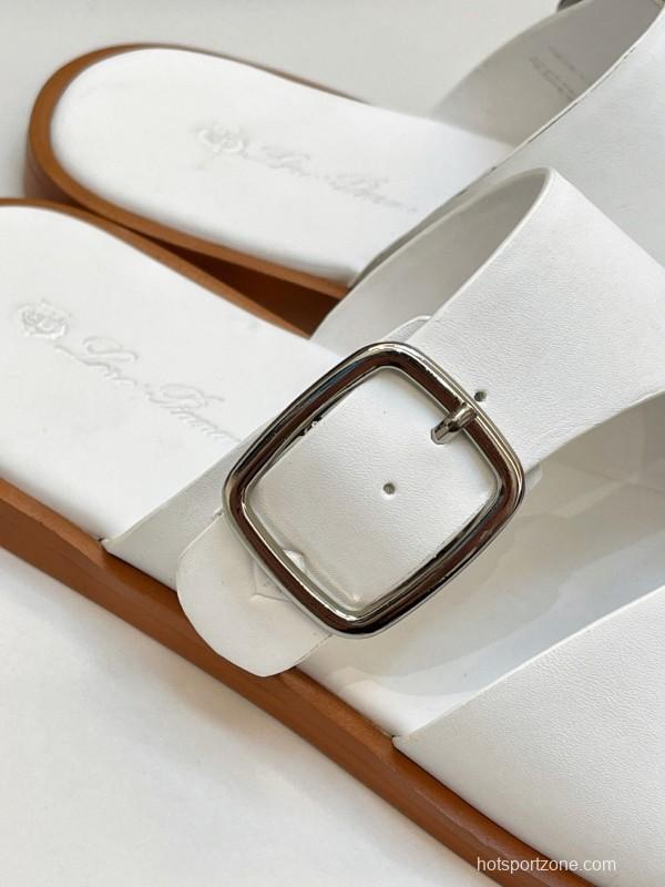 2025 Men Loro Piana White Leather Slippers AS00250