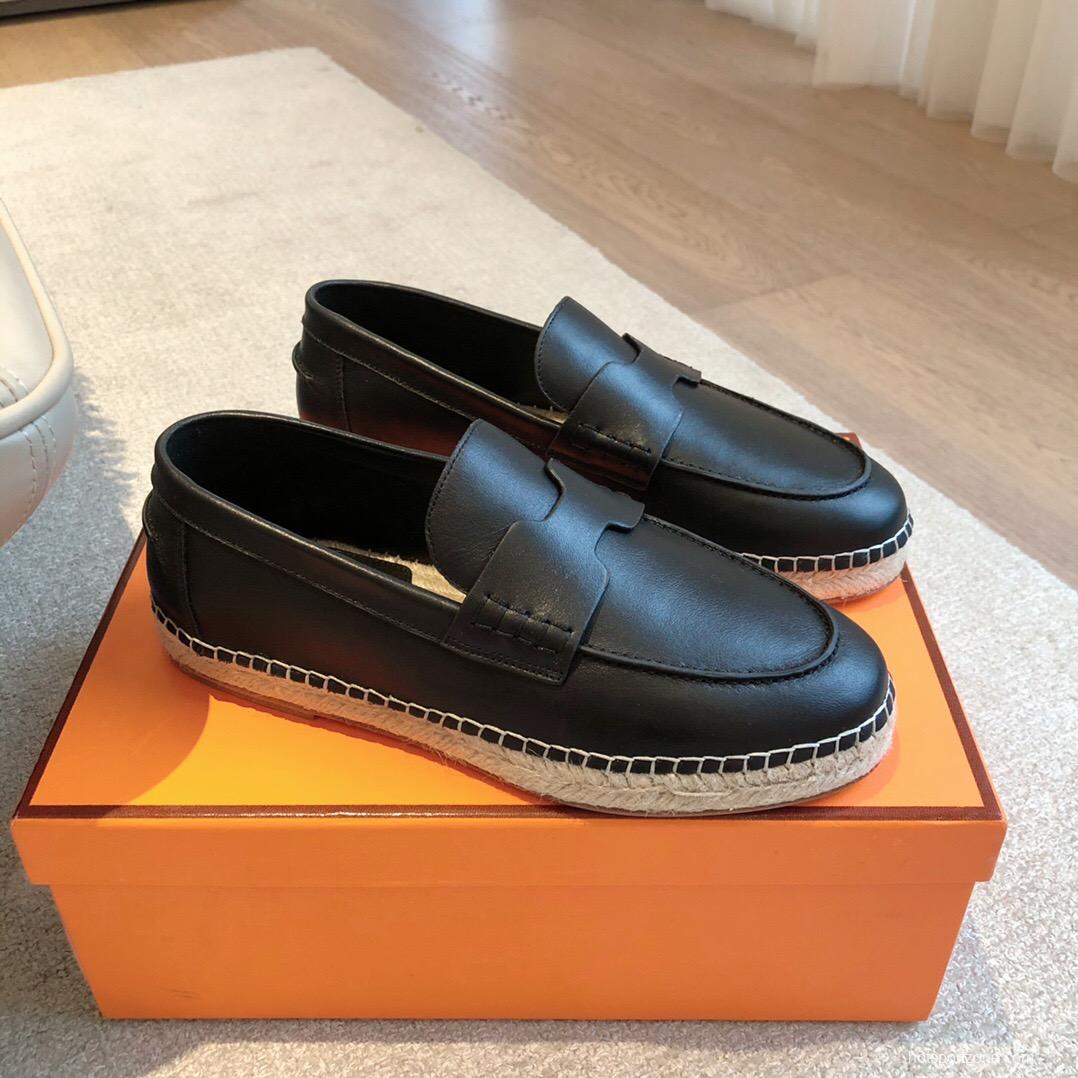 2025 Unisex Hermès Black Calfskin Leather Loafers AS00380