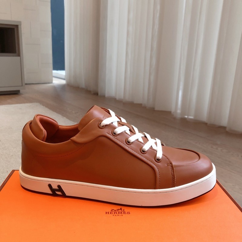 2025 Men Hermès Brown White Leather Sneakers AS00380