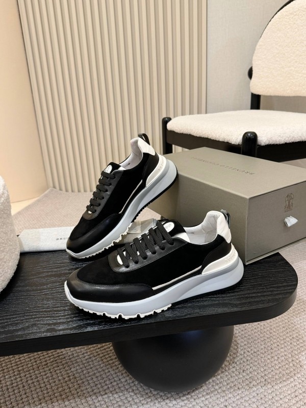 2025 Men Brunello Cucinelli Black White Calf Leather Sneakers AS00320