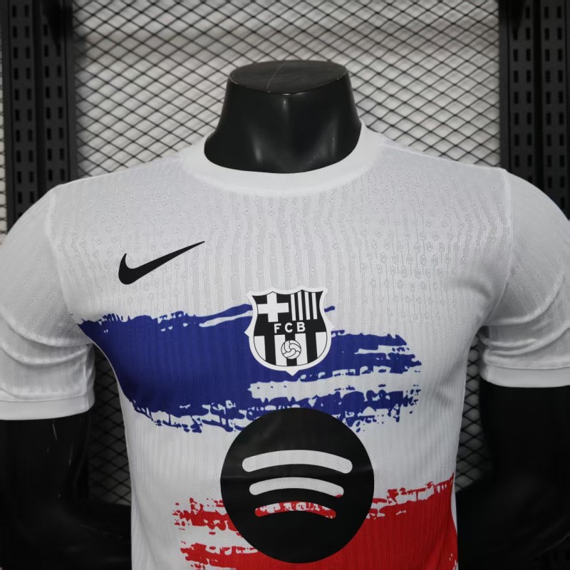 Player Version 25/26 Barcelona White with Blue and Red Brush Stroke Jersey