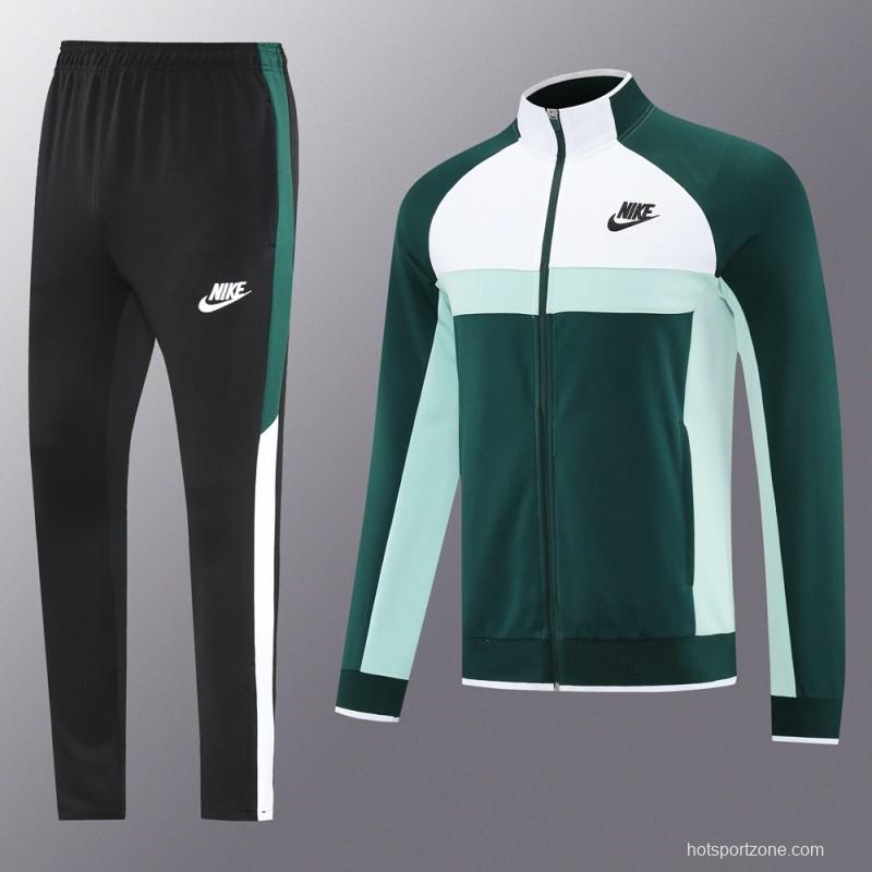 2025 Nike Green/White Full Hoodie Zipper Jacket +Long Pants