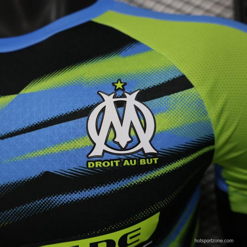 Player Version 25/26 Olympique de Marseille Neon Green Blue Black Gradient Stripe Jersey