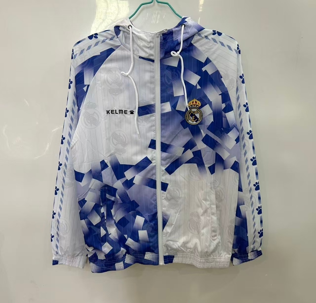 25/26 Real Madrid White with Blue Geometric Pattern Windbreaker
