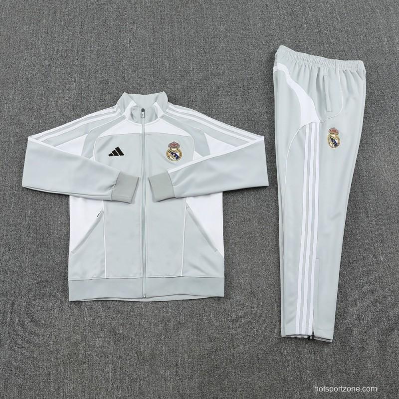 25/26 Real Madrid Grey Full Zipper Jacket + Long Pants