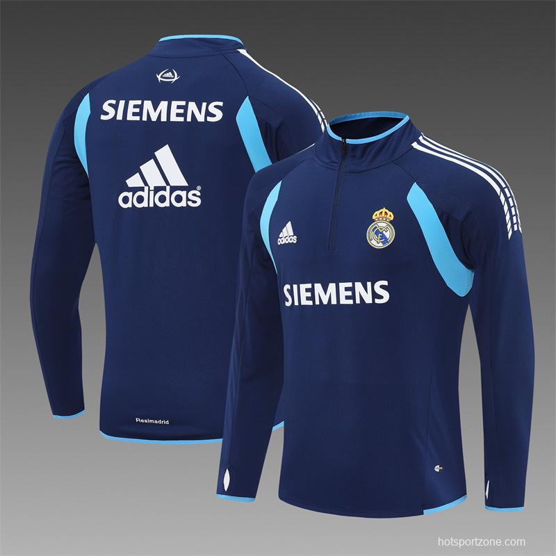 Retro 05/06 Real Madrid Royal Blue Half Zipper Jacket+Long Pants