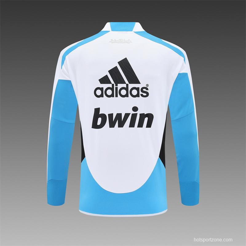 Retro 12/13 Real Madrid White/Blue Half Zipper Jacket+Long Pants