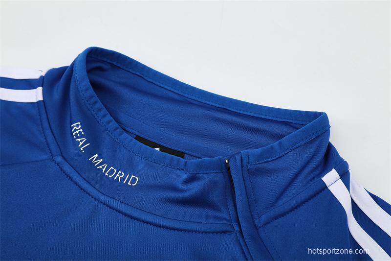 Retro 13/14 Real Madrid Color Blue Half Zipper Jacket+Long Pants