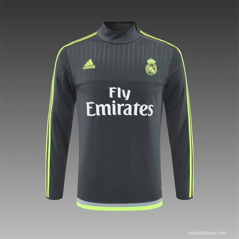 Retro 15/16 Real Madrid Dark Grey Half Zipper Jacket