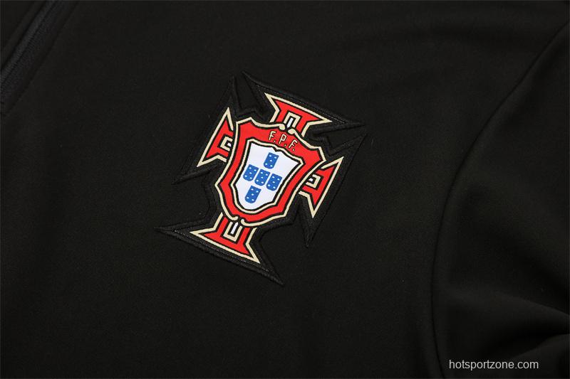 25/26 Portugal Black Half Zipper Jacket+Long Pants