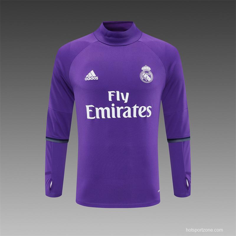 Retro 16/17 Real Madrid Purple Half Zipper Jacket+Long Pants
