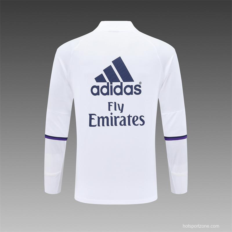 Retro 16/17 Real Madrid White Half Zipper Jacket+Long Pants