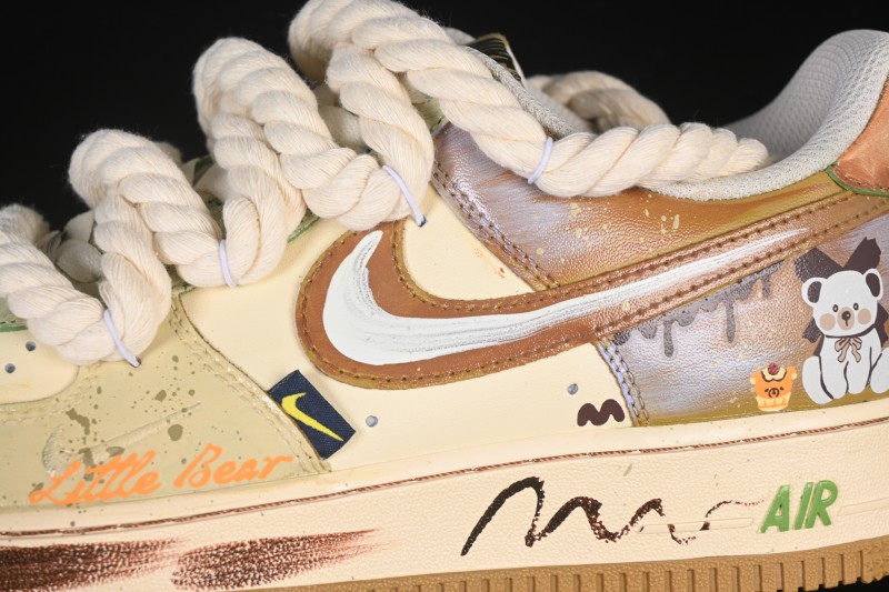 Nike Air Force 1 '07 Low Milk Coffee Bear Hand-Drawn Doodle Casual Sneakers - XL2321-666