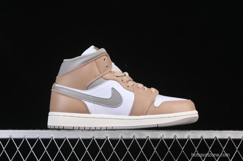 Nike Air Jordan 1 Mid AJ1 White Wheat Mid-Top Casual Sneakers - DQ8426-200