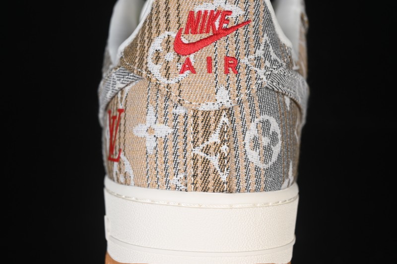 Nike Air Force 1 '07 Low LV Collaboration Grey Brown Floral Canvas Casual Sneakers - DF0188-076