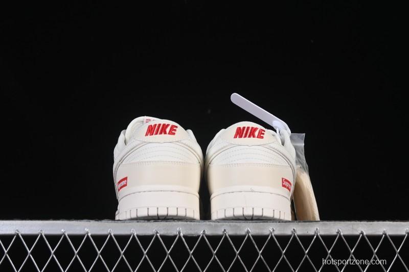 Nike SB Dunk Low Supreme Collaboration Off-White Red Swoosh Low-Top Casual Skate Shoes - CS1688-109