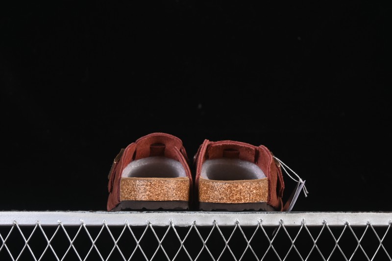 Birkenstock Sandals Series with Soft Leather Upper and Cork Rubber Midsole - Red Wine