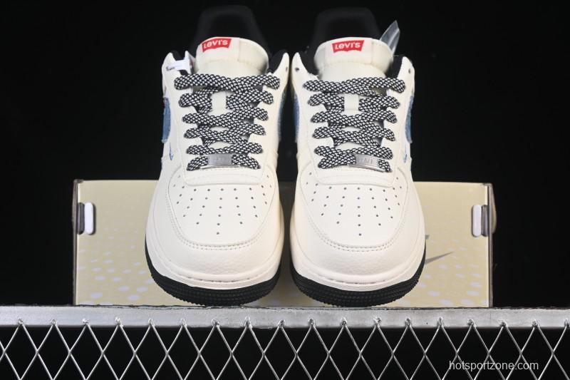 Nike Air Force 1 '07 Low Levi's Collaboration Light Blue Denim Four Swoosh Casual Sneakers - QW5606-261