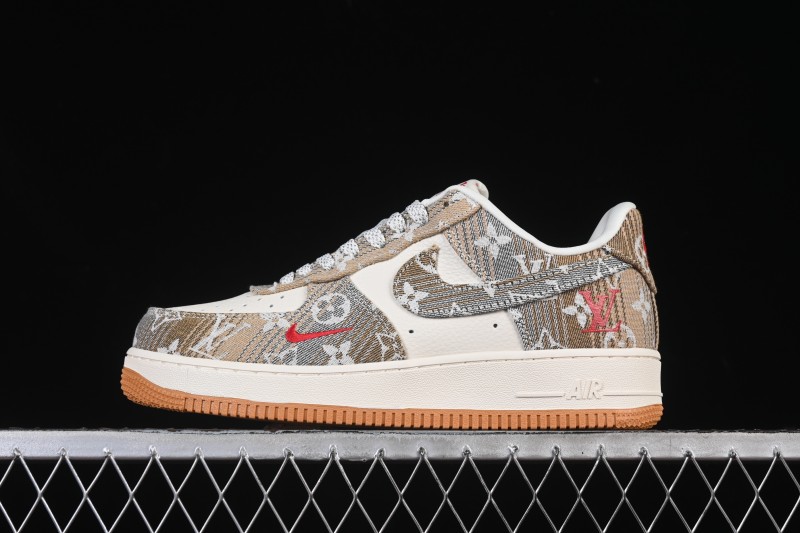 Nike Air Force 1 '07 Low LV Collaboration Grey Brown Floral Canvas Casual Sneakers - DF0188-076