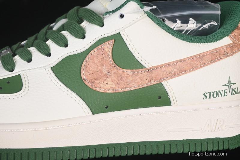 Nike Air Force 1 '07 Low Stone Island Collaboration Beige Green Floral Casual Sneakers - JP8028-010