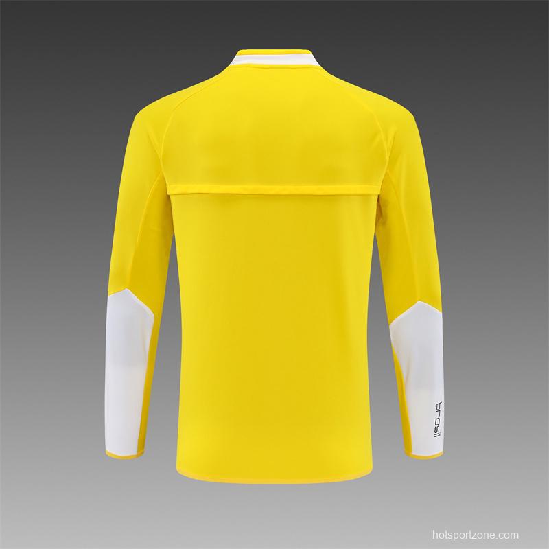 2002 Brazil Yellow Half Zipper Jacket+Long Pants