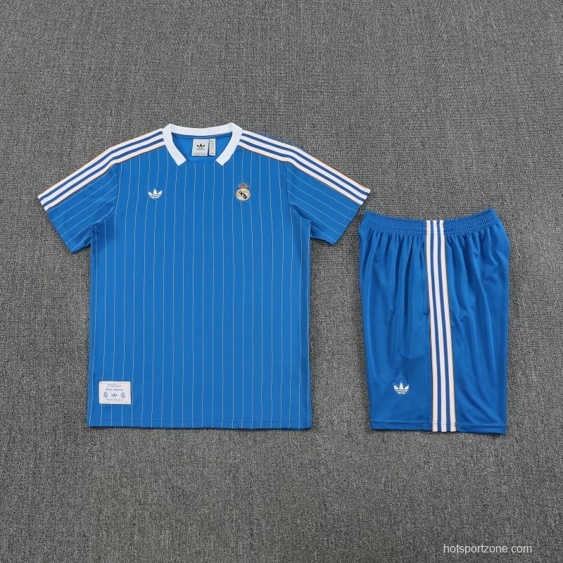 25/26 Real Madrid Adidas Original Blue Short Sleeve Jersey+Shorts