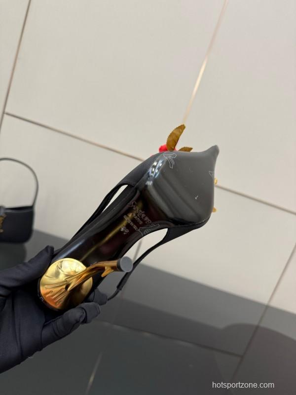 Saint Laurent 2025 SS Rose Thorn High Heels with Sculptural Gold Heel - KFY00320