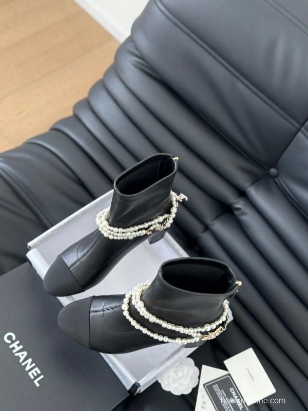 Chanel Pearl Collection Mary Jane Short Boots - LY00360