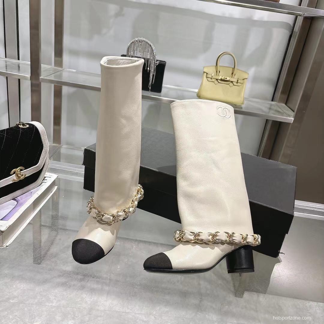 Chanel 2025/SS Runway Turn-Cuff Large Chain Chunky Heel Boots - LY00510