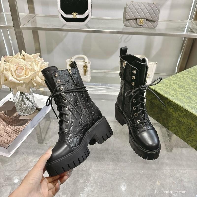 Gucci GG Lace-Up Ankle Boots in Calfskin - LY00380