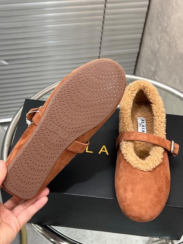 Alaia Fall/Winter 2025 Wool Mary Jane Ballet Flats - KFY00310