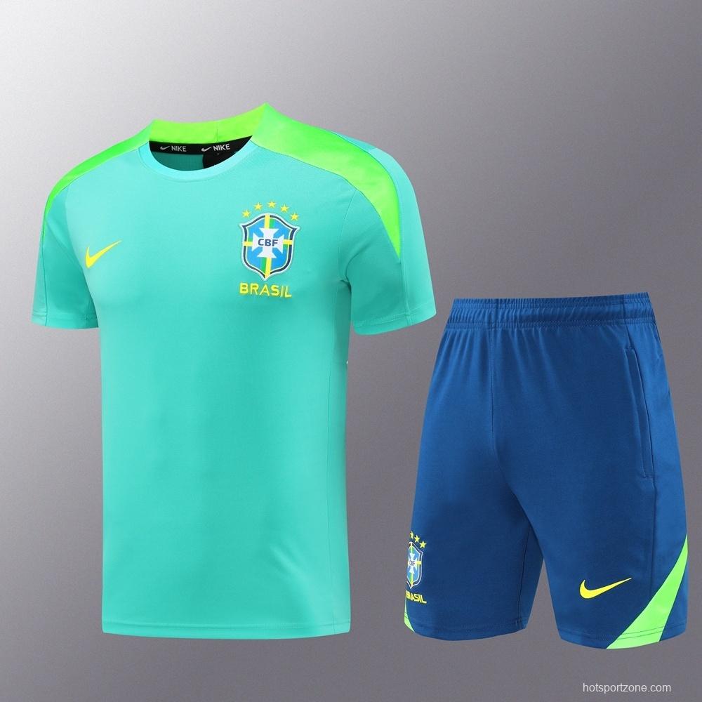 2025 Brazil Lake Green Short Sleeve+Soccer Shorts
