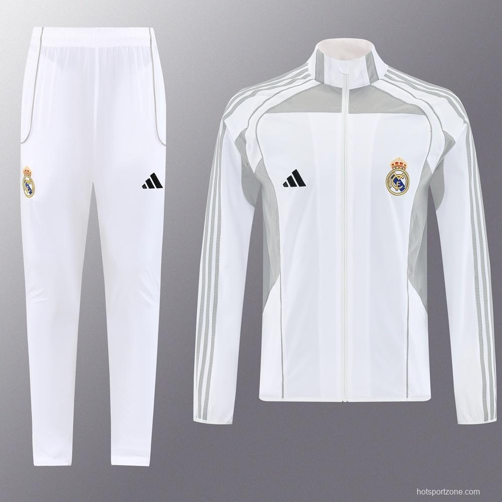 25/26 Real Madrid White Half Zipper Jacket+Long Pants S-3XL