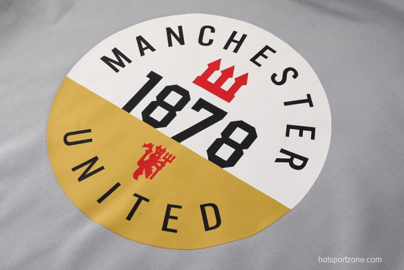 25/26 Manchester United Gray Half Zipper Jacket+Long Pants S-2XL