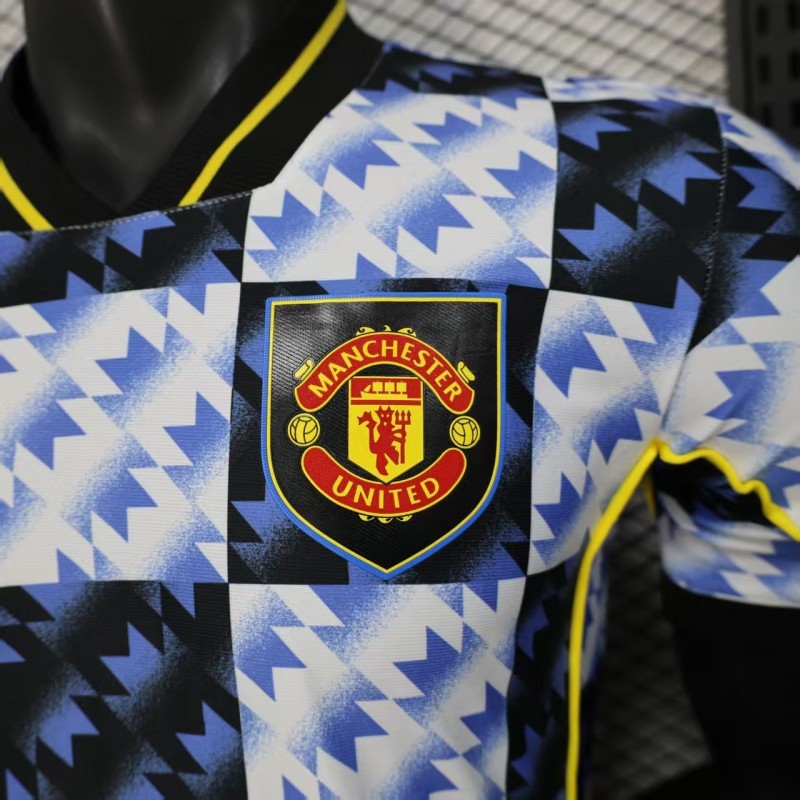25/26 Player Version  Manchester United Blue and Black with Checkerboard Houndstooth Pattern Jersey