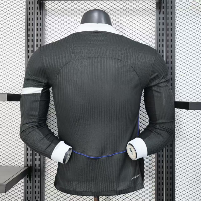 25/26 Player Version  Chelsea Away Dark Gray with Vertical Stripe Texture and Blue Piping Jersey
