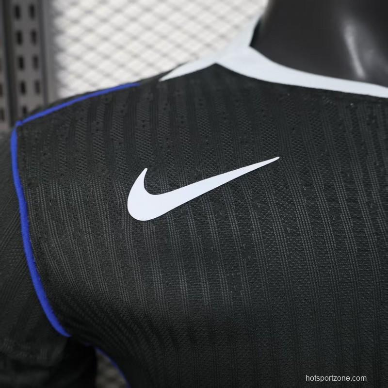 25/26 Player Version  Chelsea Away Dark Gray with Vertical Stripe Texture and Blue Piping Jersey