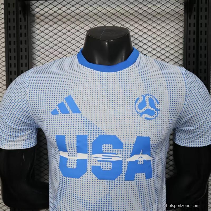 2025 Player Version  USA  Away White with Blue Halftone Gradient Pattern World Cup Commemorative Jersey