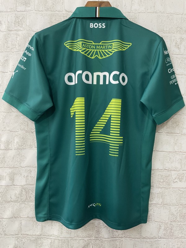 2025 F1 Aston Martin Aramco F1 Team Dark Green with Yellow Zipper Polo