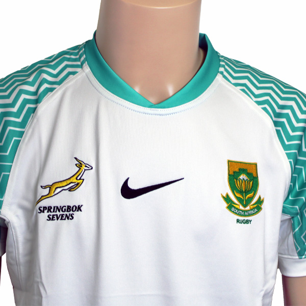 25/26 South Africa Springbok Sevens White with Teal Chevron Sleeves Jersey