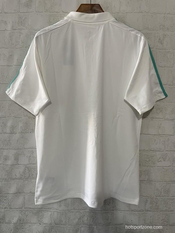 2025 F1 Mercedes-AMG Petronas Formula One Team White with Turquoise Three Stripes Polo Shirt
