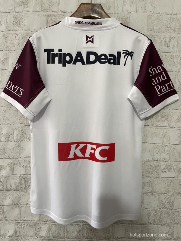 2025 Manly Warringah Sea Eagles White with Maroon V-Chevron Away Jersey